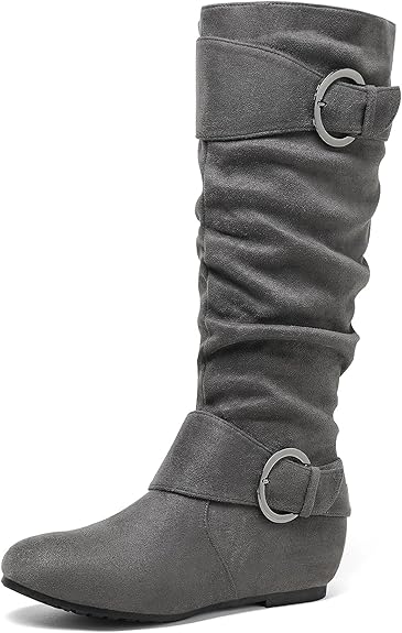 Women’s Winter Boots with High Buckle and Hidden Wedge Heel – Trendy 2025 Footwear