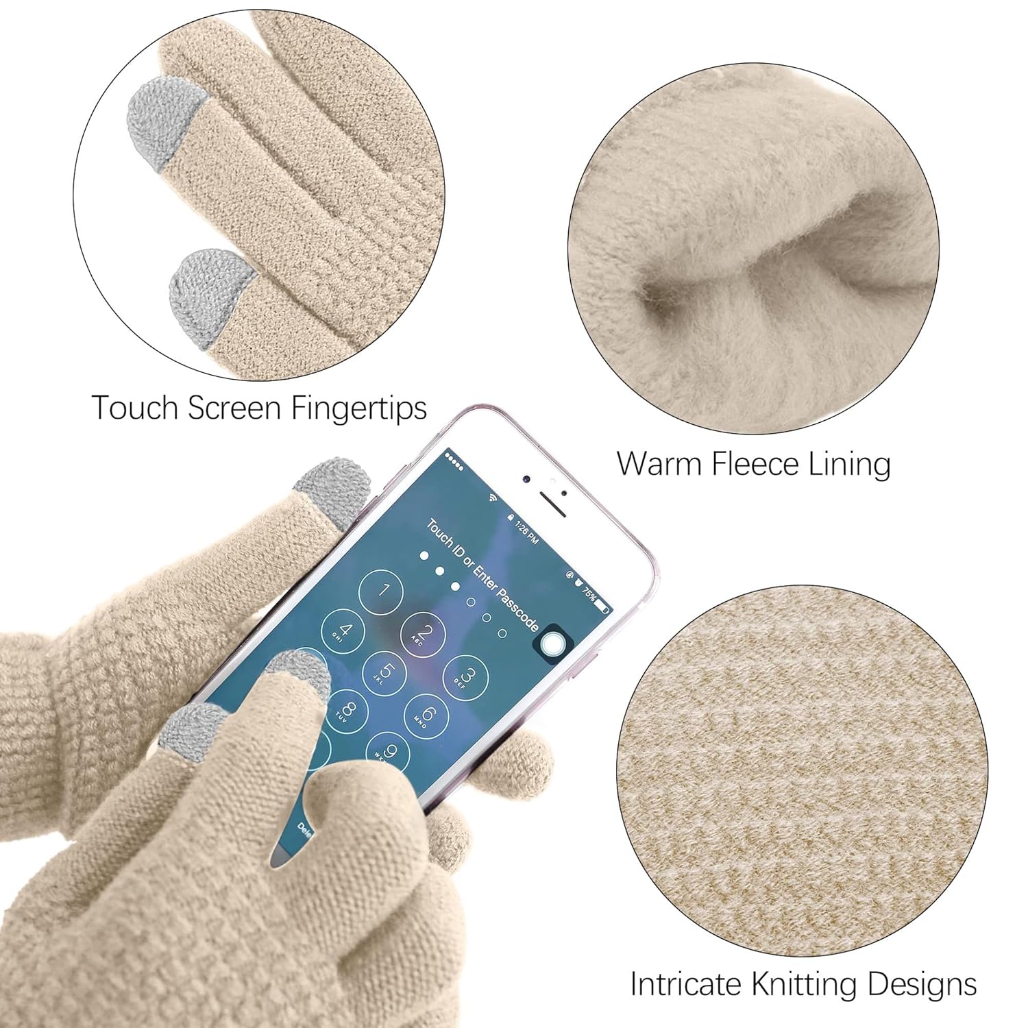 Aneco Winter Warm Sets Knitted Scarf Beanie Hat Touch Screen Gloves and Winter Ear Warmer for Men or Women