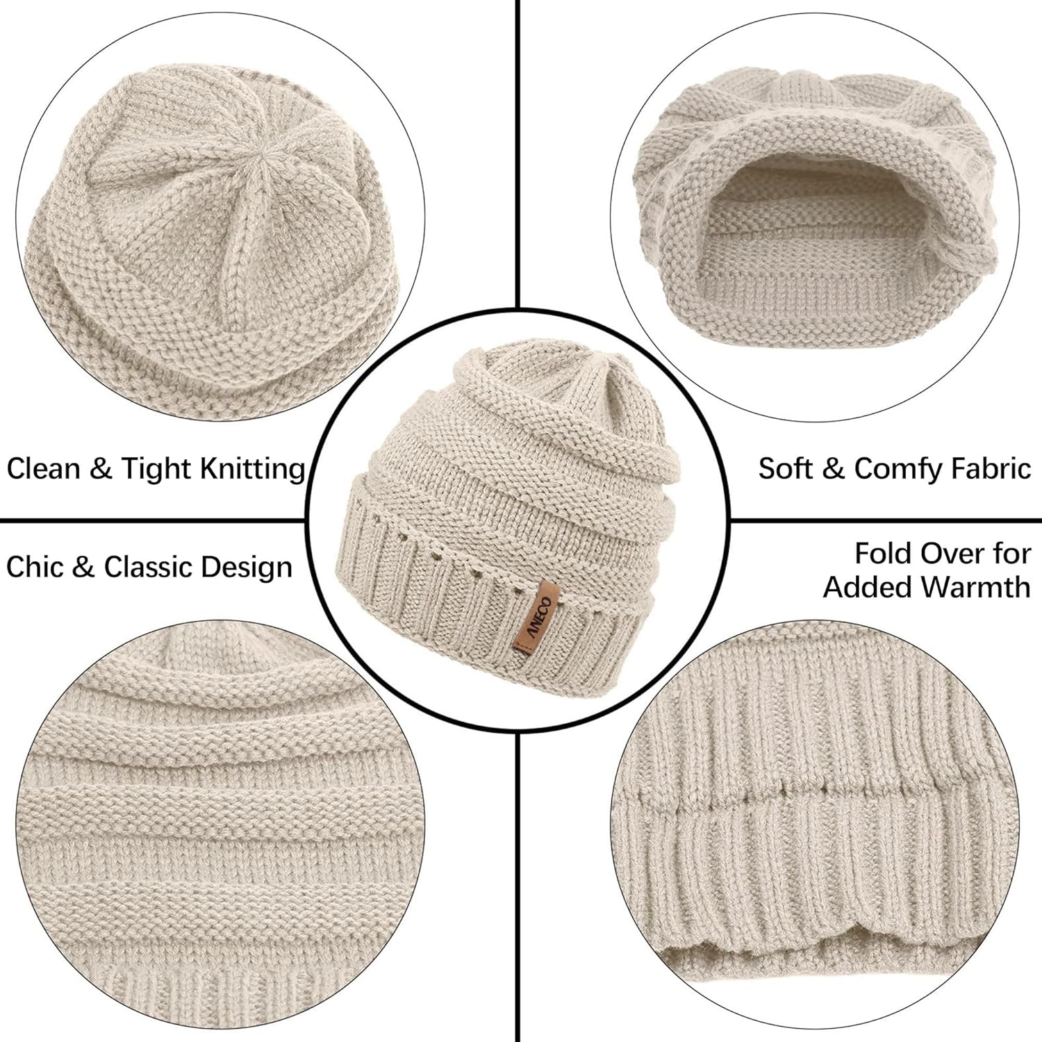 Aneco Winter Warm Sets Knitted Scarf Beanie Hat Touch Screen Gloves and Winter Ear Warmer for Men or Women