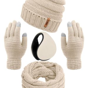 Aneco Winter Warm Sets Knitted Scarf Beanie Hat Touch Screen Gloves and Winter Ear Warmer for Men or Women