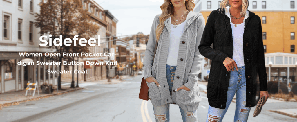 “Women’s hooded fleece-lined winter cardigan sweater with buttons and pockets – cozy winter outfit 2025”