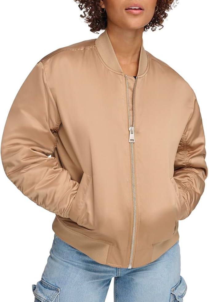 Womens Relaxed Satin Bomber Jacket