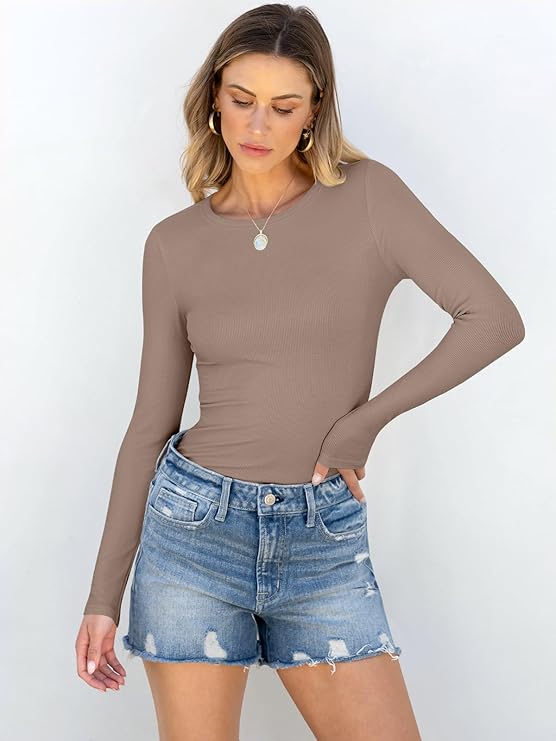 Women’s Rib Knit Long Sleeve Slim Fit Top – Soft Basic Tee for Fall & Winter Outfits 2025 | Casual Underscrub Layer Shirt - Image 6