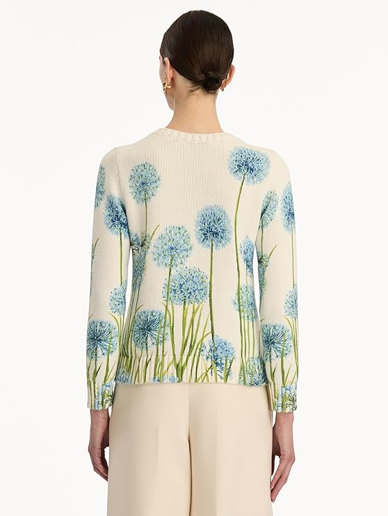 Oscar de la Renta Allium printed pullover blue white luxury women sweater