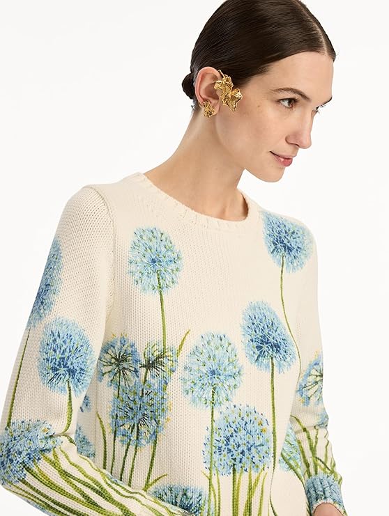 Oscar de la Renta Allium printed pullover blue white luxury women sweater