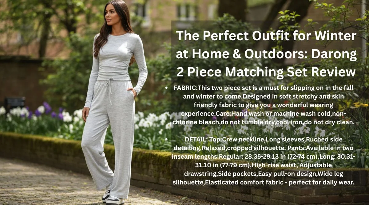 FABRIC:This two piece set is a must for slipping on in the fall and winter to come.Designed in soft stretchy and skin friendly fabric to give you a wonderful wearing experience.Care:Hand wash or machine wash cold,non-chlorine bleach,do not tumble dry,cool iron,do not dry clean. DETAIL: Top:Crew neckline,Long sleeves,Ruched side detailing,Relaxed,cropped silhouette. Pants:Available in two inseam lengths:Regular: 28.35-29.13 in (72-74 cm),Long: 30.31-31.10 in (77-79 cm),High-rise waist, Adjustable drawstring,Side pockets,Easy pull-on design,Wide leg silhouette,Elasticated comfort fabric - perfect for daily wear.