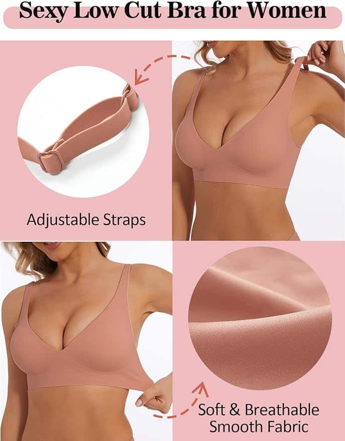 Deep V Bra Low Cut Sexy Push Up Bralette Seamless Comfy Smoothing Wireless Bras for Women Pack of Padded Bralettes Deep V Bra Low Cut Sexy Push Up Bralette Seamless Comfy Smoothing Wireless Bras for Women Pack of Padded Bralettes