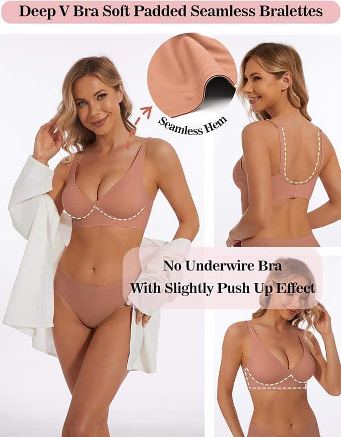 Deep V Bra Low Cut Sexy Push Up Bralette Seamless Comfy Smoothing Wireless Bras for Women Pack of Padded Bralettes Deep V Bra Low Cut Sexy Push Up Bralette Seamless Comfy Smoothing Wireless Bras for Women Pack of Padded Bralettes