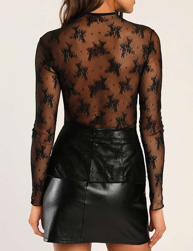 Layered Outfit Ideas for Women's Mesh Long Sleeve Tops Crew Neck Sexy See