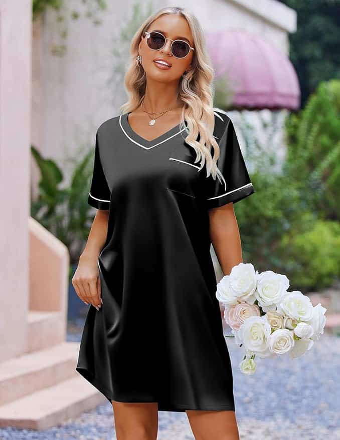Outfit Ideas for Date Night That Feel Effortless

Satin Silk Nightgown for Women Silky Loose Sleepwear V Neck Nightshirt Short Sleeve Sleep Dress
