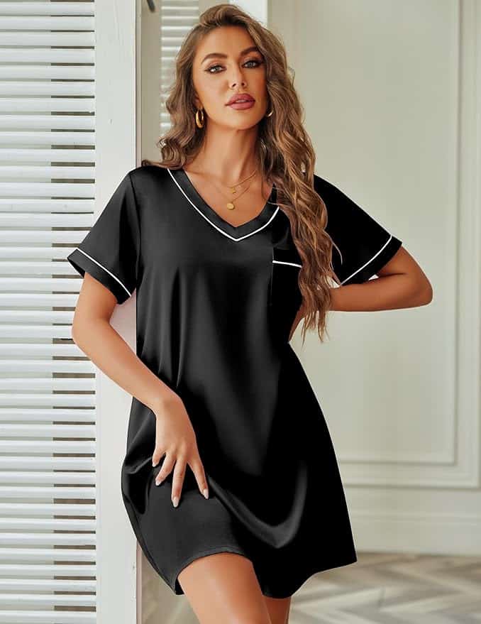 Outfit Ideas for Date Night That Feel Effortless

Satin Silk Nightgown for Women Silky Loose Sleepwear V Neck Nightshirt Short Sleeve Sleep Dress