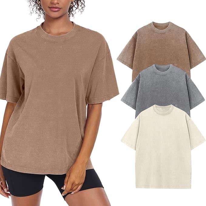 Oversized washed cotton vintage t-shirt for women grey