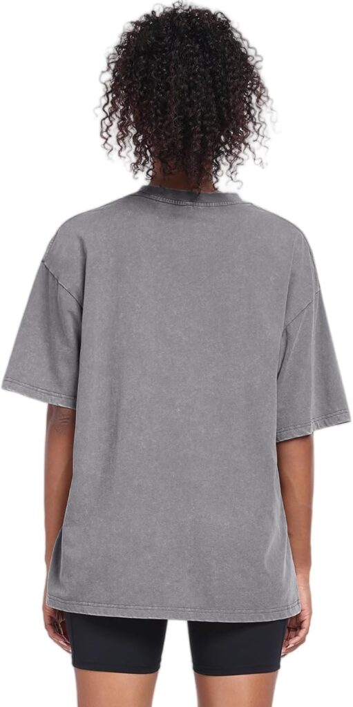 Oversized washed cotton vintage t-shirt for women grey