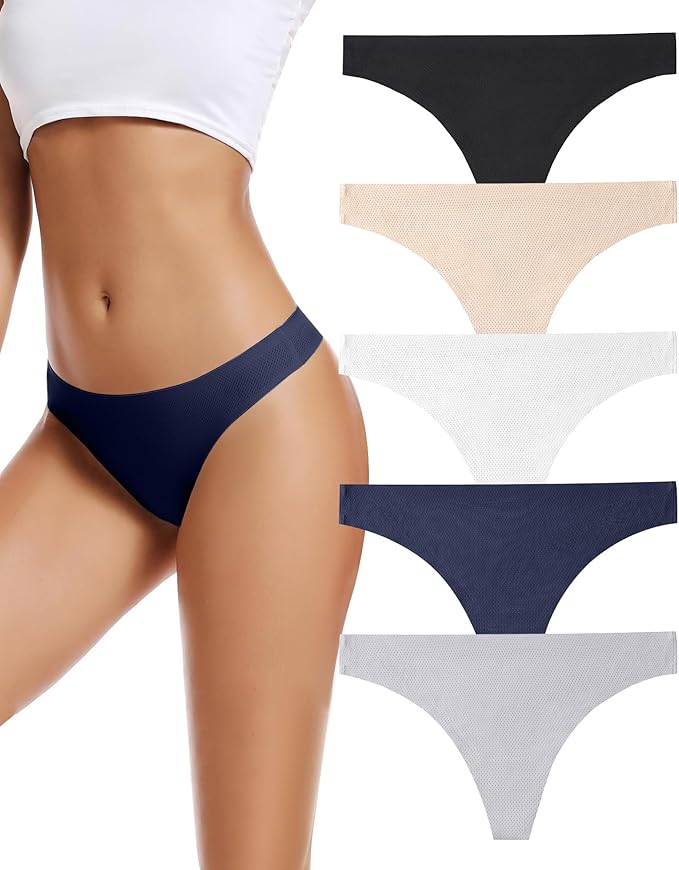 Seamless Women Underwear Thongs,No Show Ladies Thong,No Line Workout Breathable Comfortable Panties,Soft Undies,5-Pack Seamless Women Underwear Thongs,No Show Ladies Thong,No Line Workout Breathable Comfortable Panties,Soft Undies,5-Pack