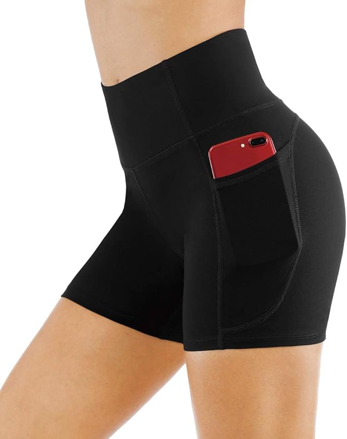 THE GYM PEOPLE high waist black yoga shorts with side pockets