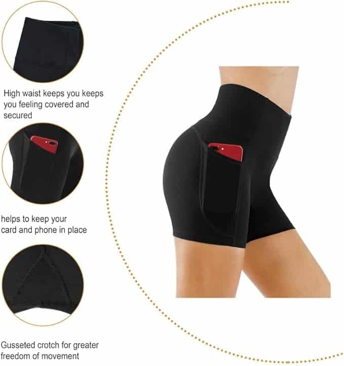 THE GYM PEOPLE high waist black yoga shorts with side pockets