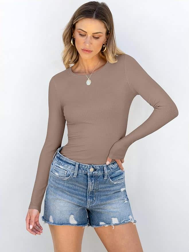 Women Long Sleeve Shirts Rib Knit Slim Fit Tops Basic Tee 2025 Fall Outfits Casual T-Shirt Underscrubs Layer Clothes Women Long Sleeve Shirts Rib Knit Slim Fit Tops Basic Tee 2025 Fall Outfits Casual T-Shirt Underscrubs Layer Clothes