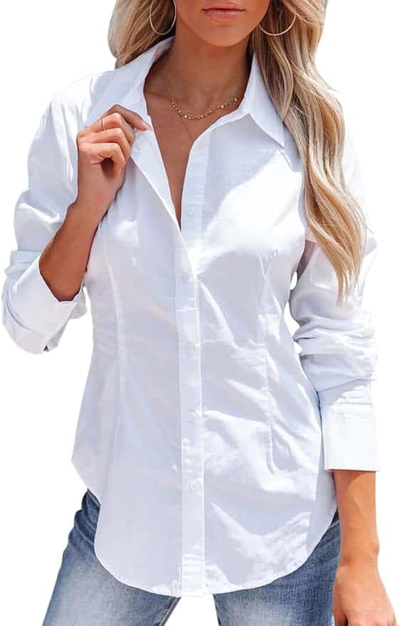 Women's white button down dress shirt wrinkle free slim fit