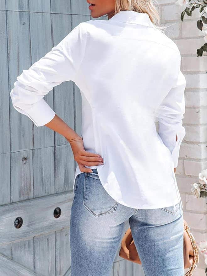 Women's white button down dress shirt wrinkle free slim fit