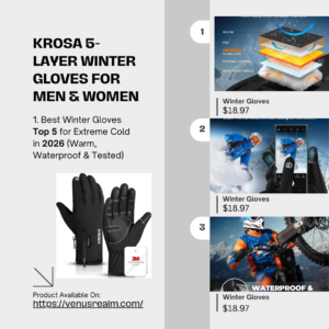 krosa 5-Layer Winter Gloves for Men & Women Made with 3M Thinsulate, -10℉ Waterproof Work Gloves for Cold Weather, Snow Ski Gloves with 10 Touchscreen Fingers