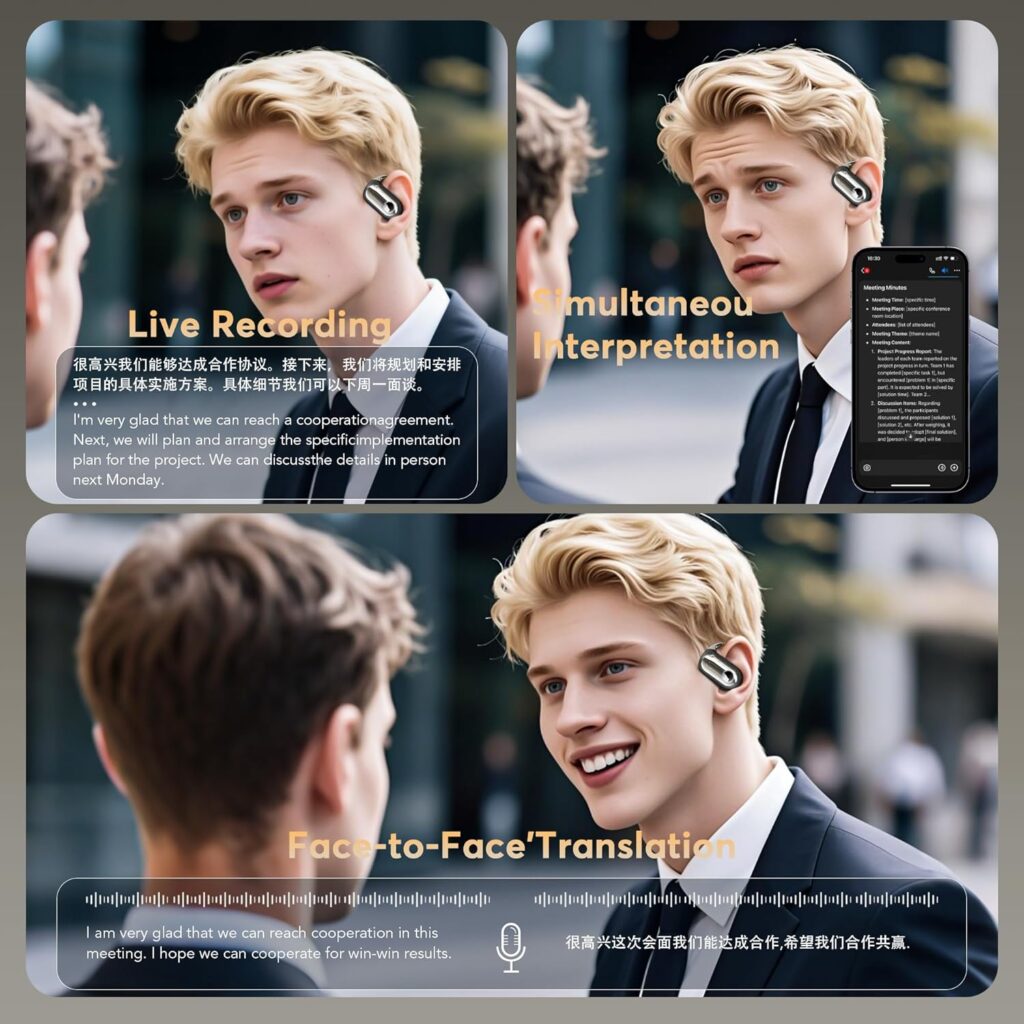 168 Languages AI Translation Earbuds, Bluetooth 5.4 Headphones Translator, 4-in-1 Smart Mode Touch Screen Real
