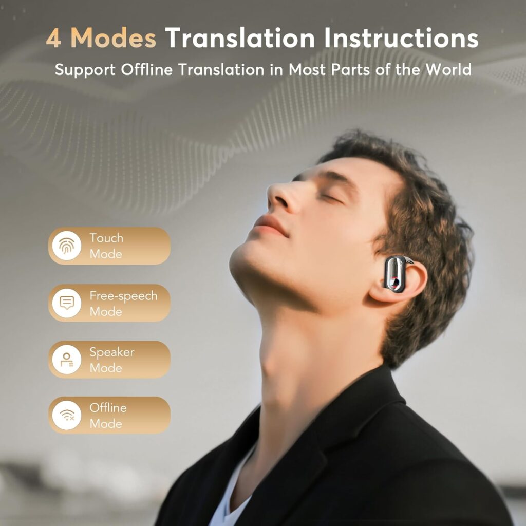 168 Languages AI Translation Earbuds, Bluetooth 5.4 Headphones Translator, 4-in-1 Smart Mode Touch Screen Real
