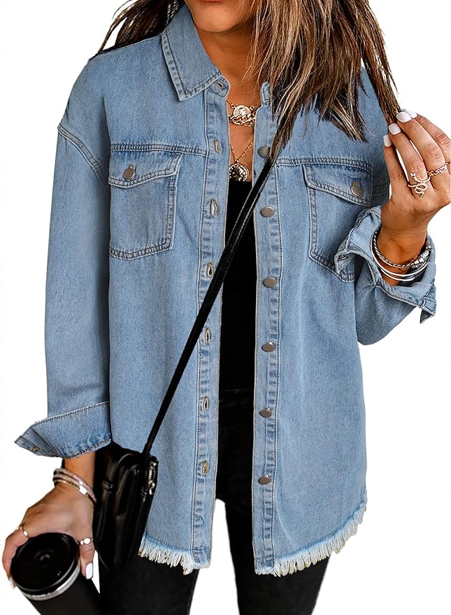  Casual Long Sleeve Denim Shirts Distresse Jean Jacket