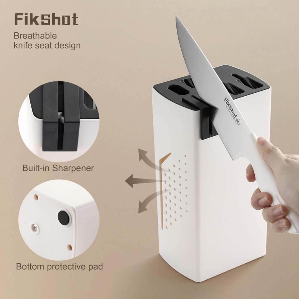 FIKSHOT 6-Piece Professional Kitchen Knife Block Set with Integrated Sharpener: Modern Rust-Resistant High Carbon Steel Cutlery