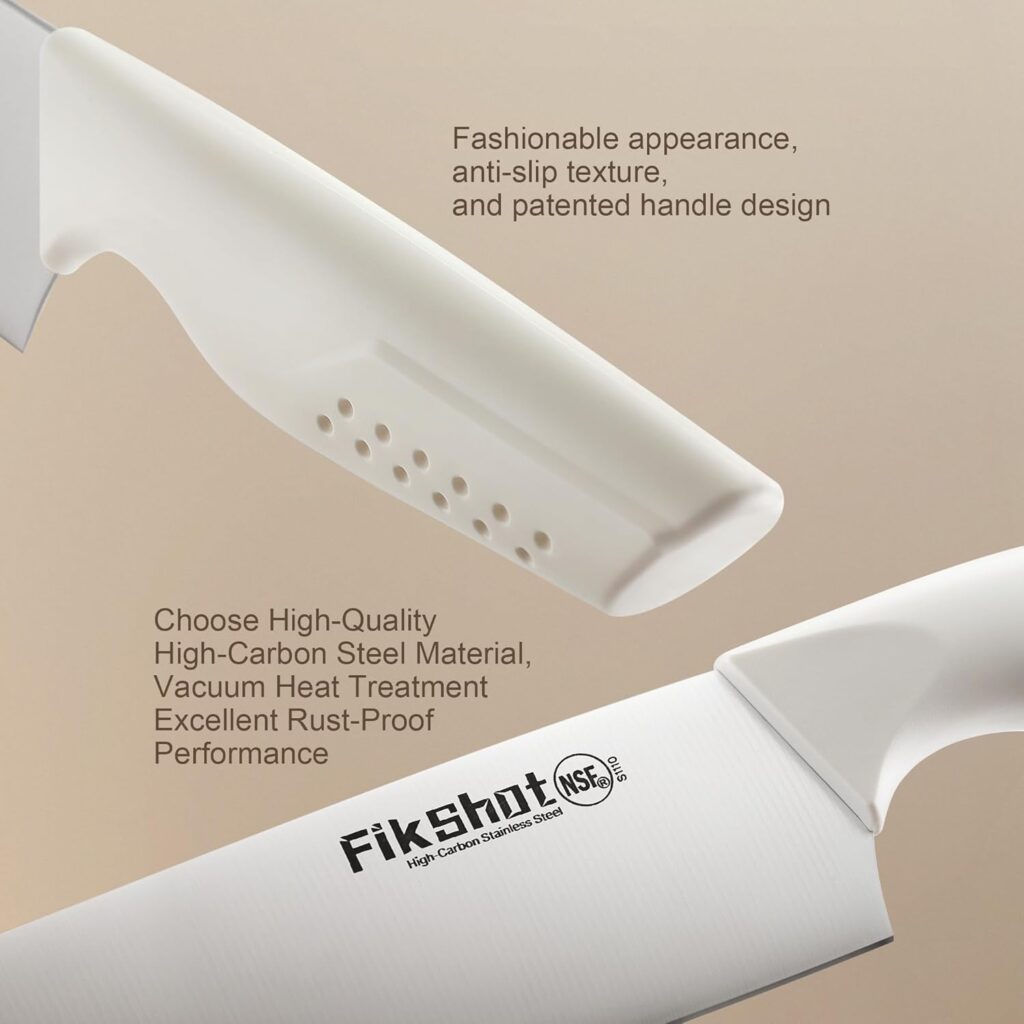 FIKSHOT 6-Piece Professional Kitchen Knife Block Set with Integrated Sharpener: Modern Rust-Resistant High Carbon Steel Cutlery